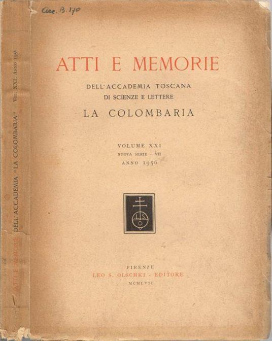 Atti e Memorie del'Accademia Toscana di Scienze e Lettere La Colombaria - copertina