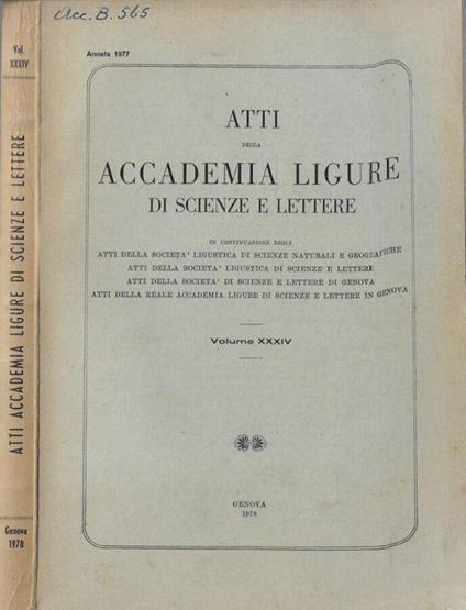 Atti della Accademia Ligure di scienze e lettere Volume XXXIV 1977 - Alfredo Obertello - copertina