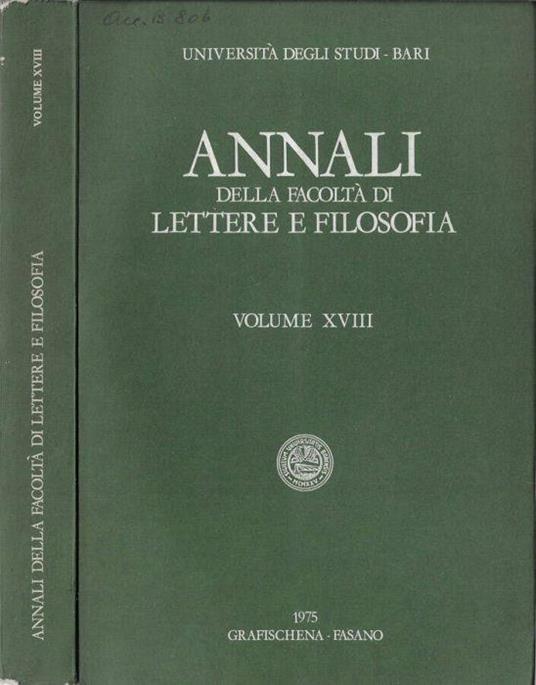 Annali della Facoltà di Lettere e Filosofia volume XVIII 1975 - copertina