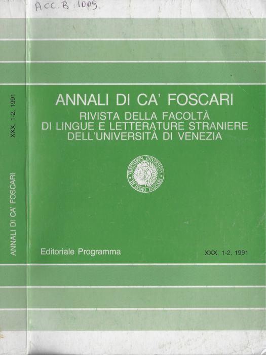 Annali di Cà Foscari anno XXX 1991 N. 1-2 - Giuliano Tamani - copertina