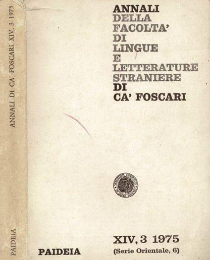 Annali della Facoltà di Lingue e Letterature Straniere di Cà Foscari - XIV, 3 1975 ( Serie Orientale, 6 ) - copertina