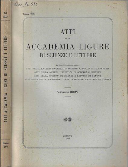 Atti della Accademia Ligure di scienze e lettere Volume XXXV 1978 - Alfredo Obertello - copertina