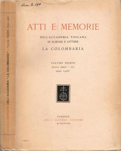 Atti e Memorie del'Accademia Toscana di Scienze e Lettere La Colombaria - copertina