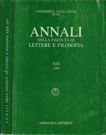 Università degli Studi di Bari annali della Facoltà di Lettere e Filosofia XXX 1987 - copertina
