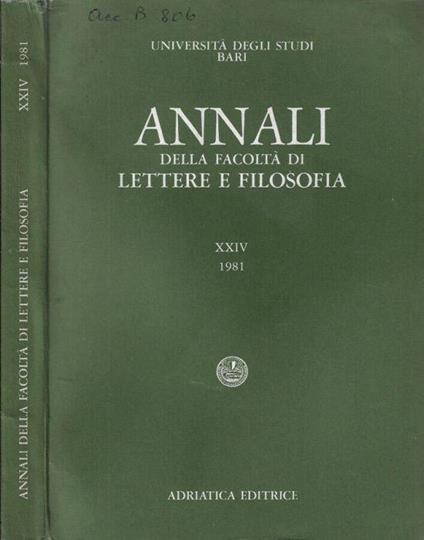 Università degli Studi di Bari annali della Facoltà di Lettere e Filosofia XXIV 1981 - copertina