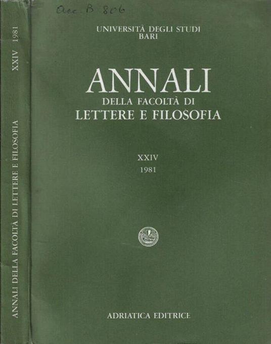 Università degli Studi di Bari annali della Facoltà di Lettere e Filosofia XXIV 1981 - copertina