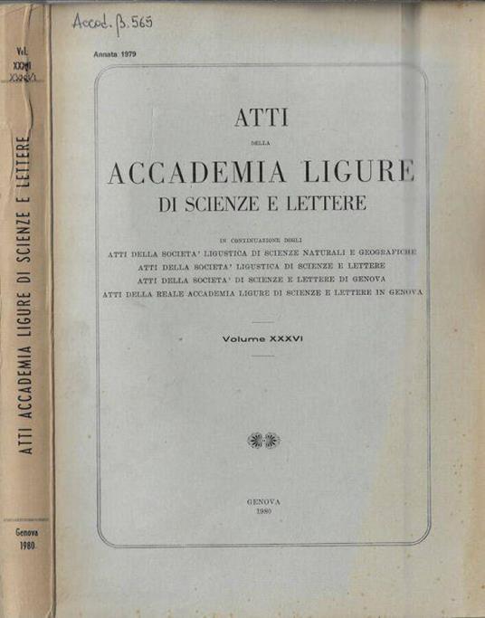 Atti della Accademia Ligure di scienze e lettere Volume XXXVI 1979 - Alfredo Obertello - copertina