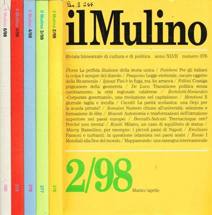 Il Mulino. Anno XLVII, 1998, fasc.2, 3, 4, 5, 6 - Alessandro Cavalli - copertina