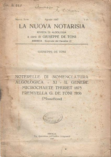Noterelle di nomenclatura algologica - copertina