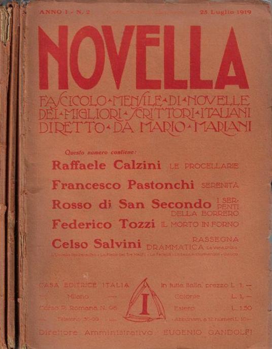Novella anno 1919 N. 2, 4, 5 - Mario Mariani - copertina