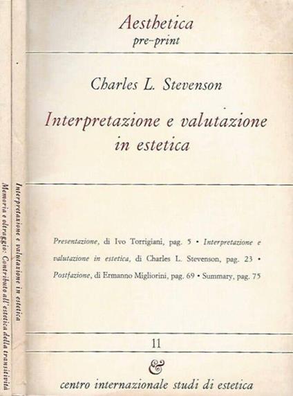 Aesthetica pre-print, vol. 11, marzo 1986 vol. 12, giugno1986 di: Charles L. Stevenson - copertina