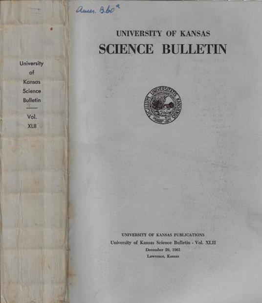 University of Kansas Science Bulletin Vol. XLII - copertina