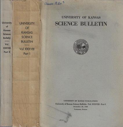 University of Kansas Science Bulletin Vol. XXXVIII Part I, II 1952-1958 - copertina