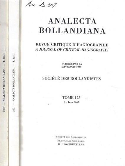Analecta Bollandiana Tome 125 I, II 2007 - copertina