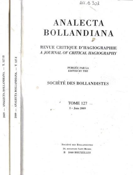 Analecta Bollandiana Tome 127 I, II 2009 - copertina