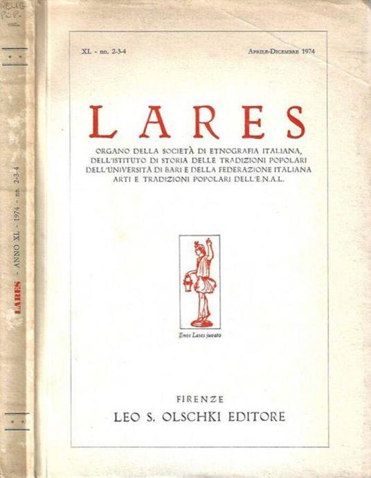 Lares, anno XL - nn. 2 - 3 - 4 Aprile - Dicembre 1974 - copertina