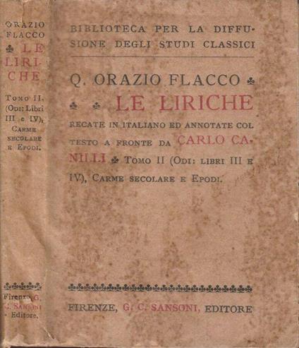 Le liriche tomo II - Q. Flacco Orazio - copertina