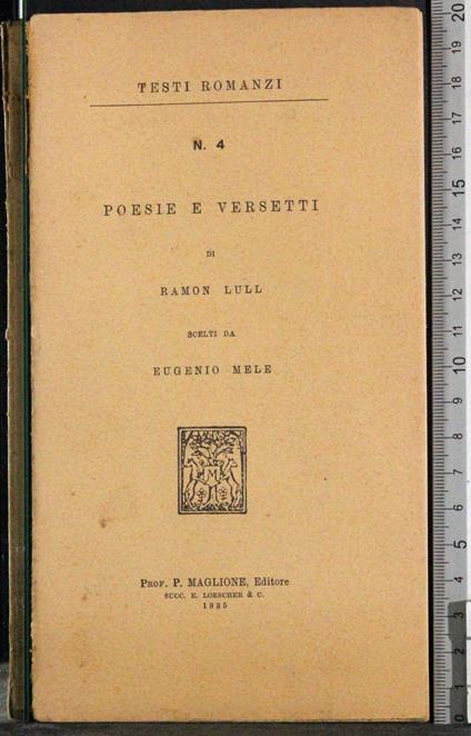 Testi Romanzi n 4. Poesie e versetti - Ramon Llull - copertina