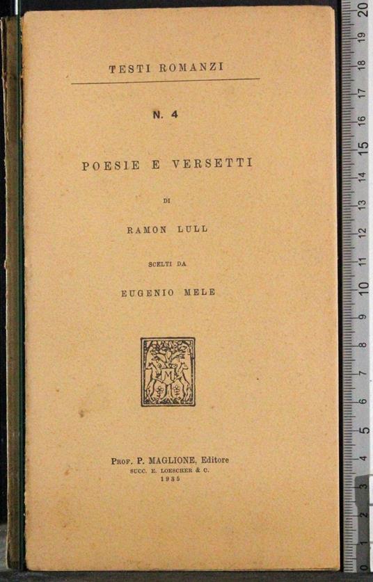 Testi Romanzi n 4. Poesie e versetti - Ramon Llull - copertina