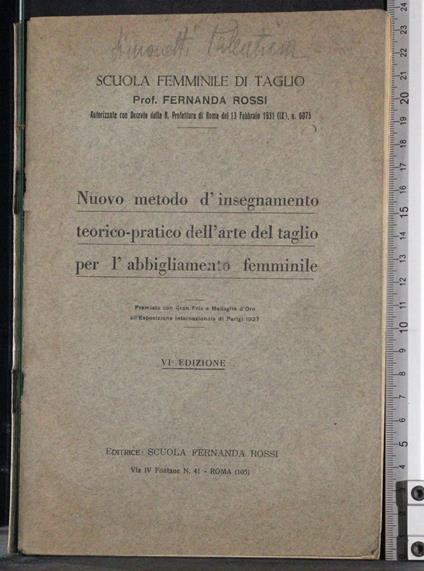 Insegnamento teorico-pratic taglio abbigliamento femminile - Rossi - copertina