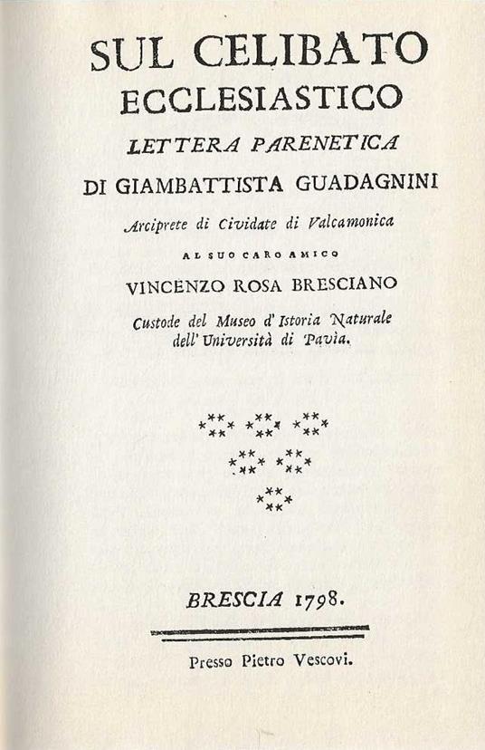 Sul celibato ecclesiastico lettera parenetica di Giambattista Guadagnini - copertina