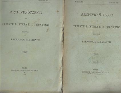 Archivio Storico per Trieste, l' Istria e il Trentino - copertina