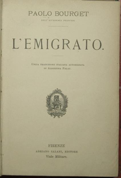 L' emigrato - Paolo Bougeat - copertina