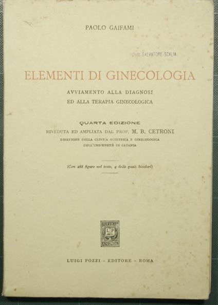 Elementi di ginecologia - Paolo Gaifami - copertina