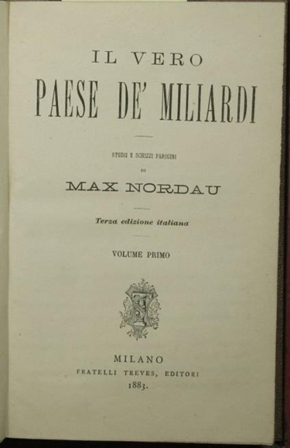 Il vero paese de' miliardi - Max Nordau - copertina