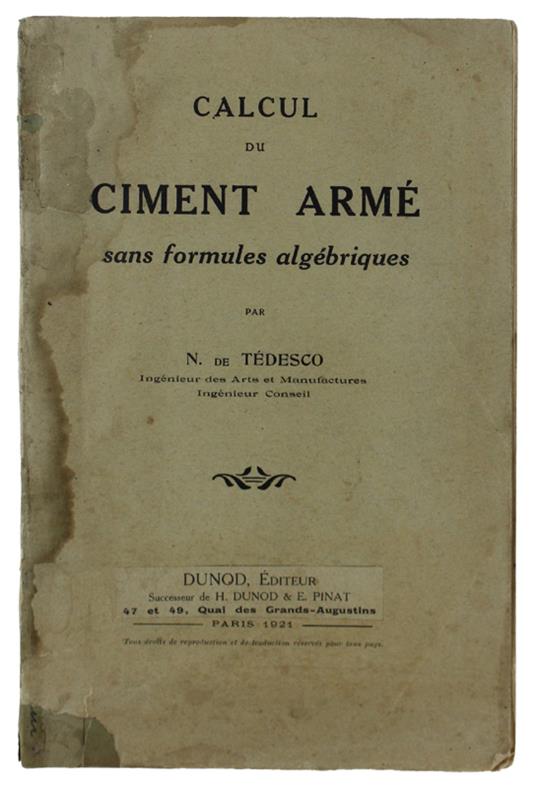 Calcul Du Ciment Arme' Sans Formules Algebriques - copertina