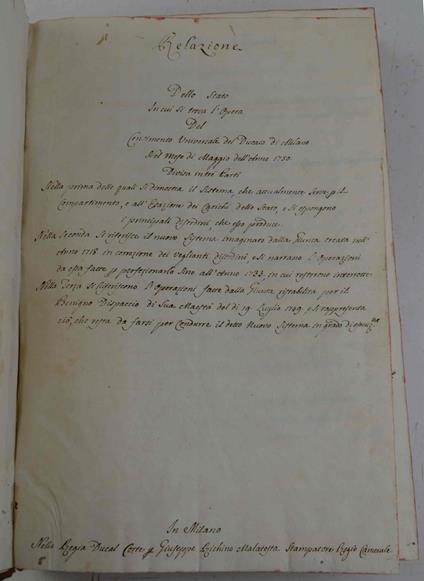 Relazione dello stato in cui si trova l'opera del censimento universale del Ducato di Milano nel mese di maggio dell'anno 1750… - copertina