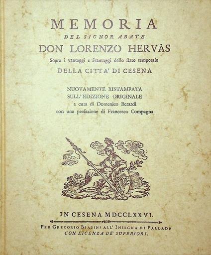 Memoria sopra i vantaggi e svantaggi dello stato temporale della città di Cesena - copertina