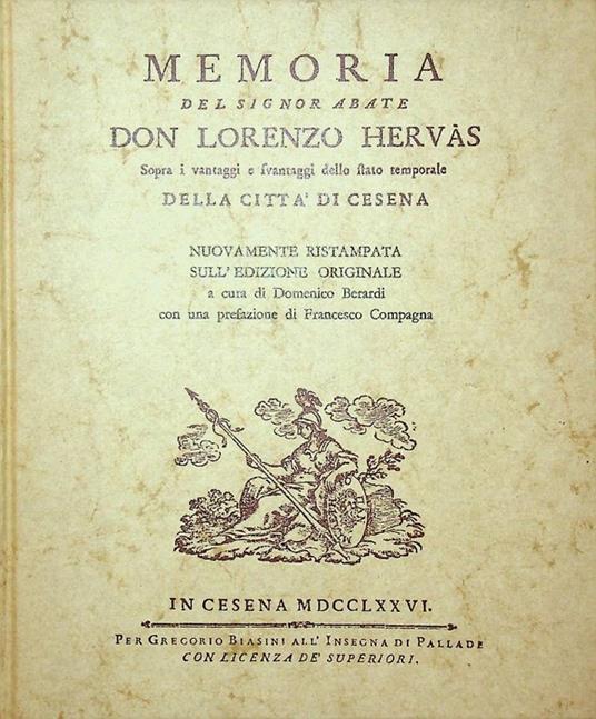 Memoria sopra i vantaggi e svantaggi dello stato temporale della città di Cesena - copertina