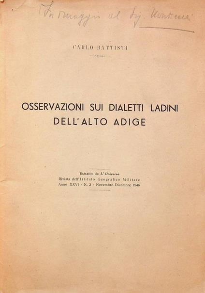 Osservazioni sui dialetti ladini dell'Alto Adige - Carlo Battisti - copertina