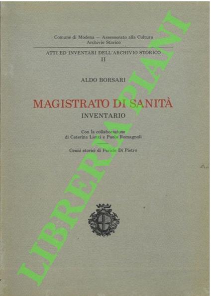 Magistrato di sanità. Inventario - copertina