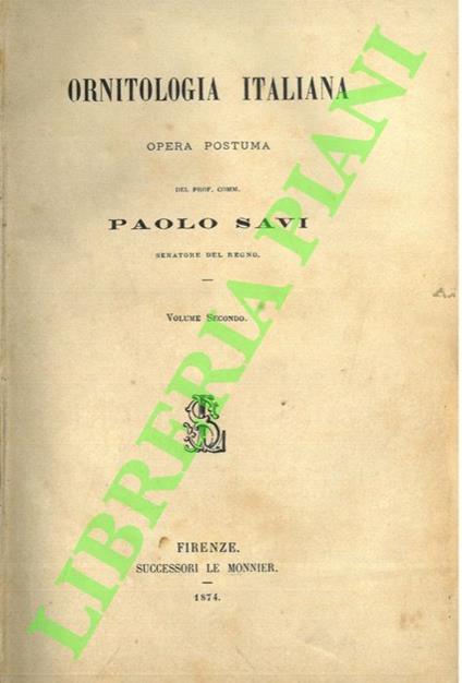 Ornitologia italiana. Volume secondo - Paolo Savi - copertina