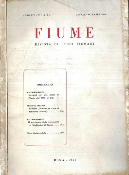 Fiume Anno XIV n. 1 - 2 - 3 - 4 - copertina