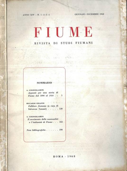 Fiume Anno XIV n. 1 - 2 - 3 - 4 - copertina