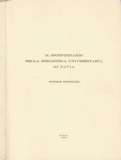 Il bicentenario della Biblioteca Universitaria di Pavia - copertina