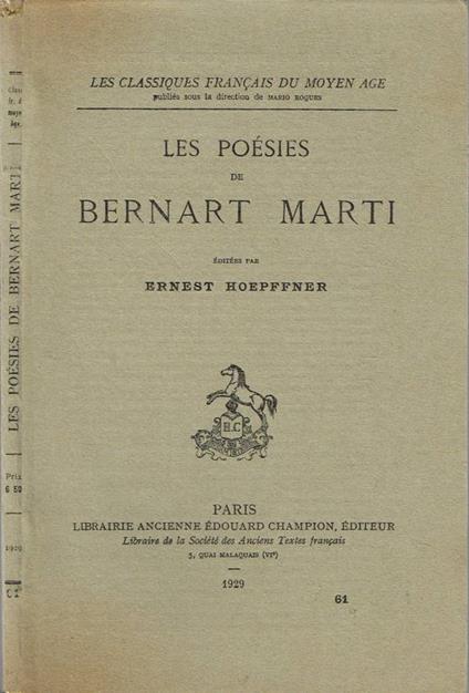 Les Poésies de Bernart Marti - copertina