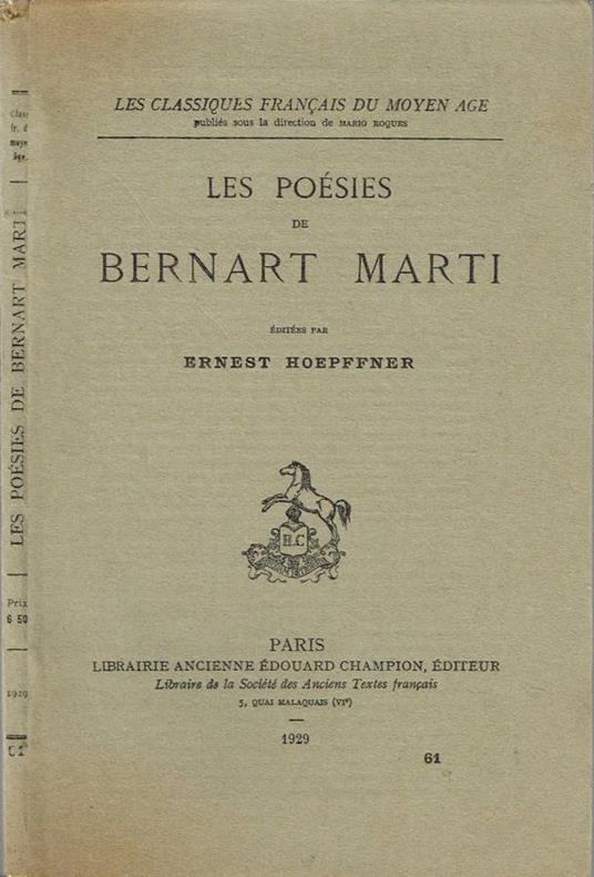 Les Poésies de Bernart Marti - copertina