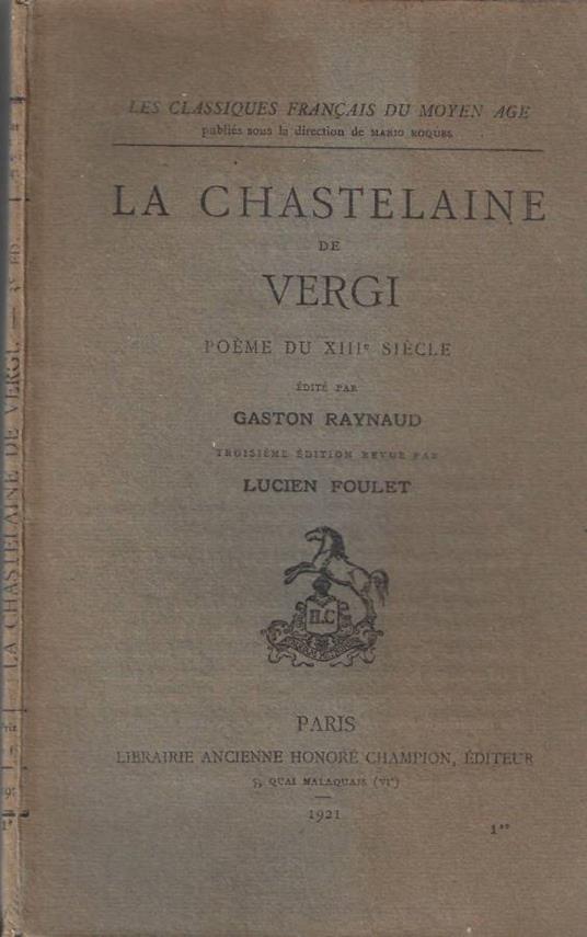 La chastelaine de Vergi - copertina