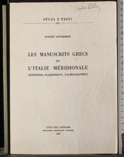 Les manuscrits Grecs de l'Italie Meridionale - copertina