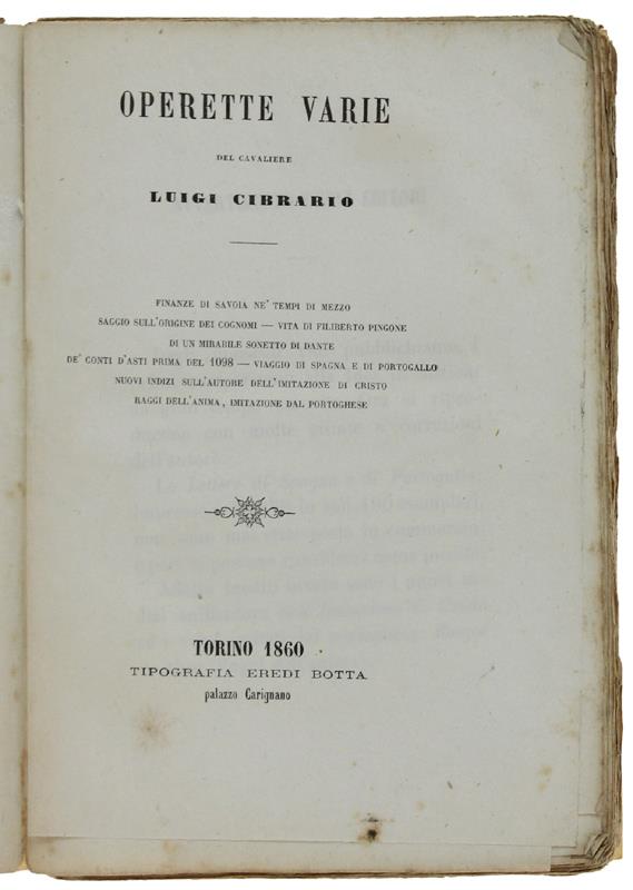 Operette Varie Del Cavaliere Luigi Cibrario