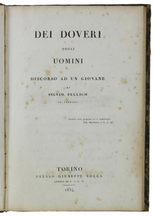 Dei Doveri Degli Uomini Discorso Ad Un Giovane [Edizione Originale] - Silvio Pellico - copertina