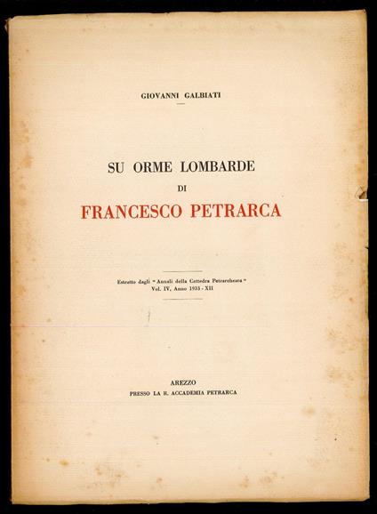 Su orme lombarde di Francesco Petrarca - Giovanni Agliati - copertina