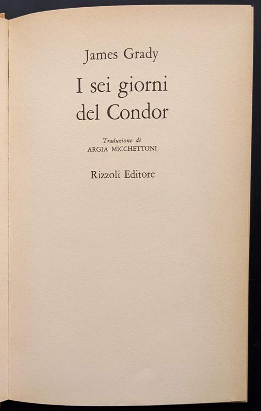 I sei giorni del Condor - James Grady - copertina