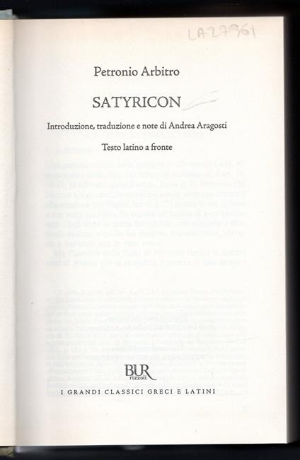 Satyricon - Arbitro Petronio - copertina