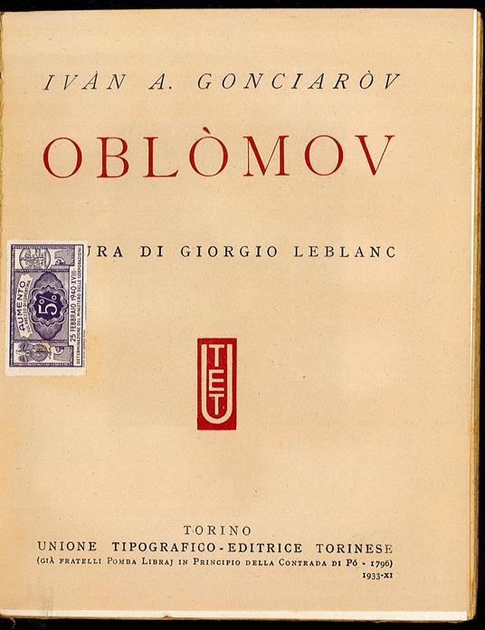 Oblomov - Ivan Gonciarov - copertina