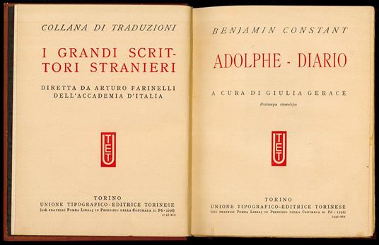Adolphe - Diario - Benjamin Constant - copertina